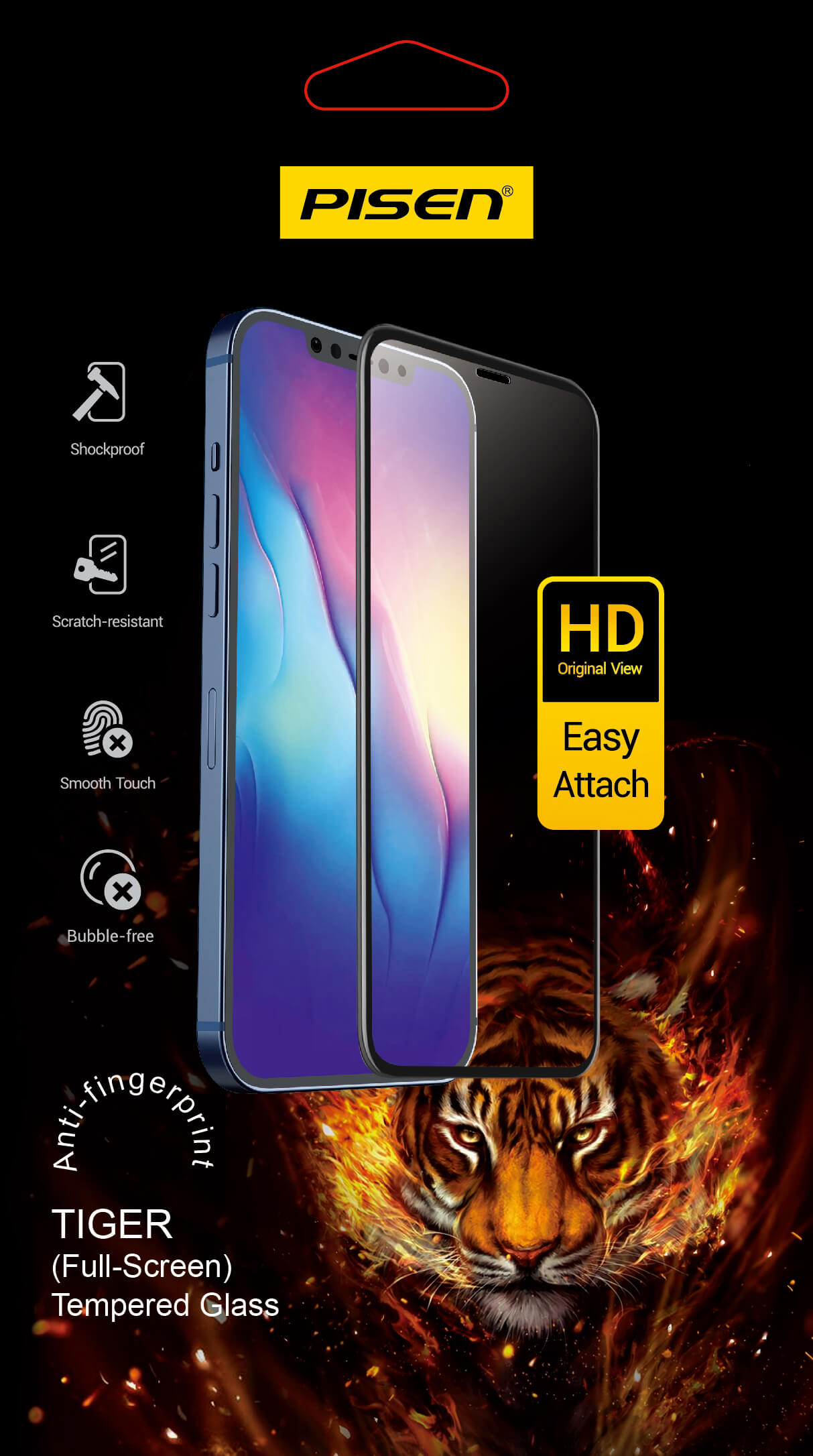 Miếng dán cường lực PISEN TP-TGF14(Tiger) Iphone XIphone XsIphone 11 Pro